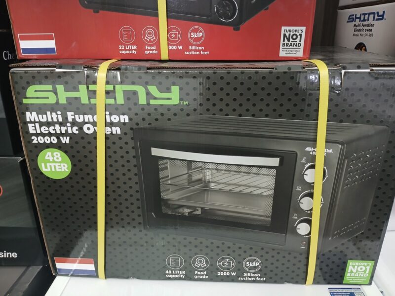 Mini Oven van 48 Liter  en ingebouwde Timer - Binnenverlichting - Elektrisch - Deuren van Dubbelglas - 100-230° - 2000W - 5 Soorten Verwarming - Mini Oven met Roterend Spit - Pizza Oven - Zwart