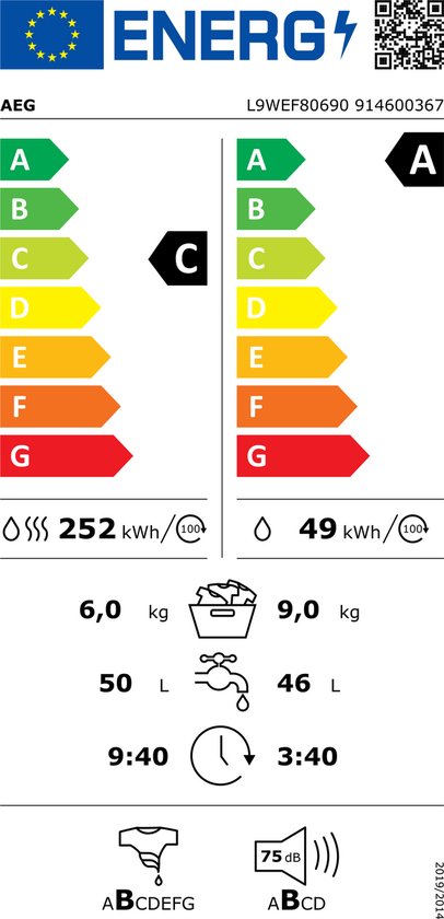 AEG L9WEF80690 | Wasdroogcombinatie | 9 kg | Duits Display | 9000 serie