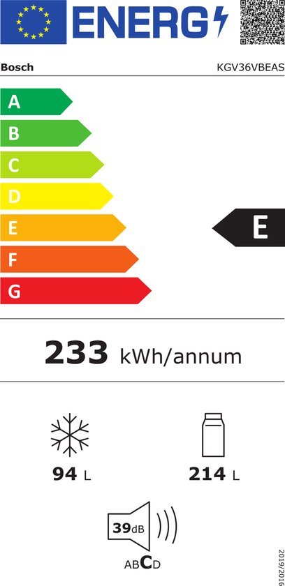 Bosch KGV36VBEAS - Serie 4 - Koelkast - Koel-vriescombinatie - VitaFresh: groente en fruit blijft langer vers in de speciale lade - Led verlichting -Zwart